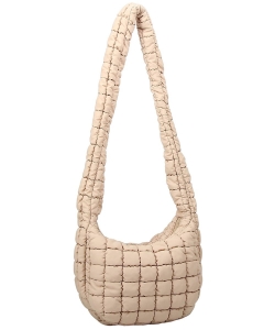 Puffy Quilted Nylon Shoulder bag Hobo NQ130 STONE